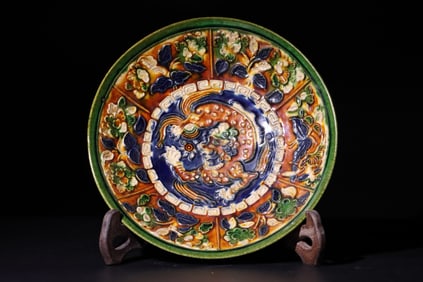 Glassware Colour Painted Lion Pattern Plate