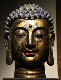 Gilt Bronze Buddha Head Figure