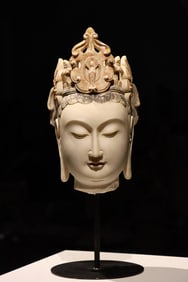 White Stone Colour Painted Buddha Head Figure