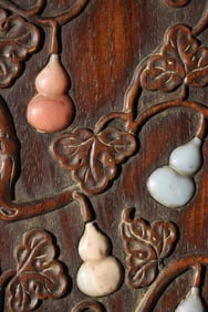 Huanghuali Wood Inlaid Gem Stone Carved Gourd Pattern Table Plaque