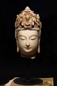 White Stone Colour Painted Buddha Head Figure