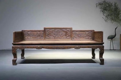 Huanghuali Wood Carved Dragon Pattern Arhat Bed