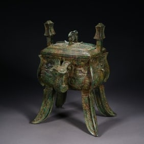 Chinese Bronze Carved Beast Face Pattern Ding