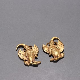 Pair of Gilt Bronze Carved Flying Beauty Shape Ornament