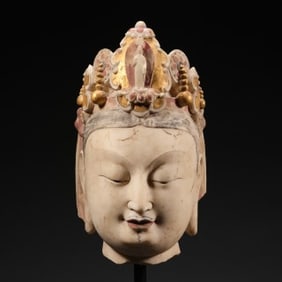 White Stone Colour Painted Buddha Head Figure