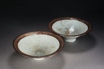 Pair of Hutian Ware Carved Flower Pattern Porcelain Cup
