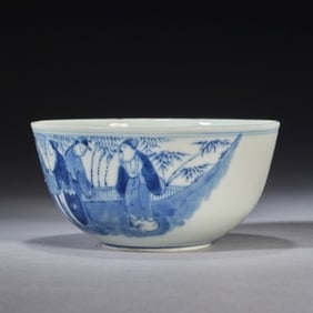 Blue and White Character Story Pattern Porcelain Bowl