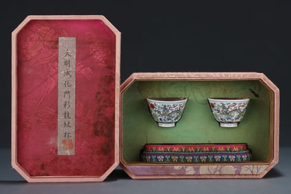 Pair of Doucai Flower and Dragon Pattern Porcelain Cup