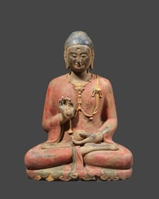Grey Stone Colour Painted Sakyamuni Figure