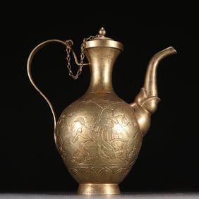 Gilt Bronze Carved Character Story and Horse Pattern Pot