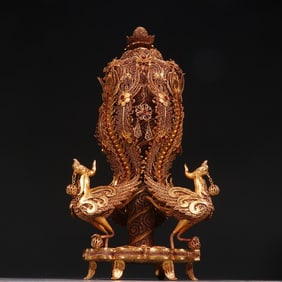 Gilt Silver Inlaid Gem Stone Carved Phoenix Shape Incense Burner