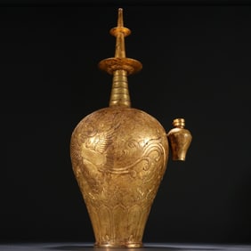 Gilt Bronze Carved Phoenix and Flower Pattern Vase