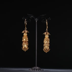Pair of Gilt Silver Carved Character Shape Earring