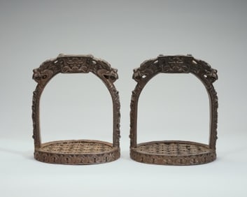Pair of Bronze Carved Dragon Pattern Stirrup