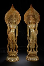 Pair of Jade Carved GuanYin Figure