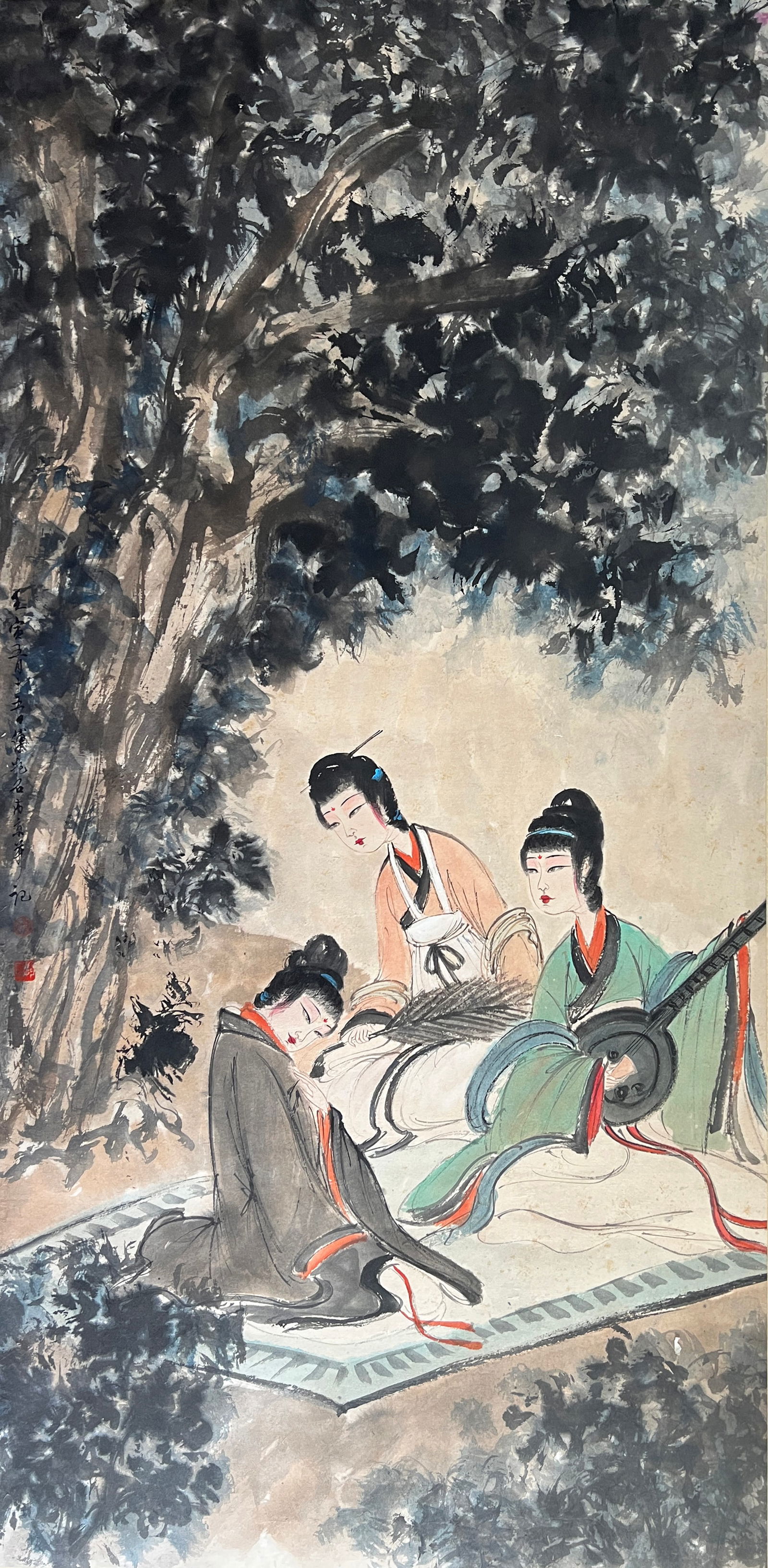 Fu Baoshi mark, Chinese Lady Painting, Ink and Color on Paper, Mounted: Fu Baoshi mark, Chinese Lady Painting, Ink and Color on Paper, Mounted (136 x 67cm)