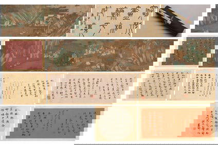 Emperor Zhao Ji mark, Chinese Scholars Painting, Ink and Color on Silk, Hand Scroll