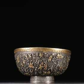 Gilt Bronze Carved Playing Children Pattern Bowl