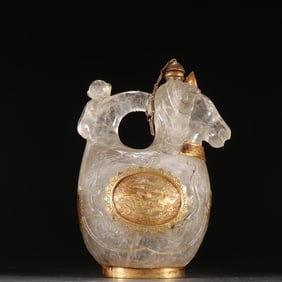 White Crystal Inlaid Solid Gold Carved Flying Beauty Pattern Pot
