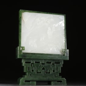 Jade Inlaid Jasper Jade Carved Character Story Pattern Table Plaque