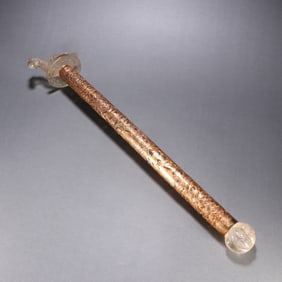 White Crystal Inlaid Gilt Silver Carved  Flower Pattern Crutch