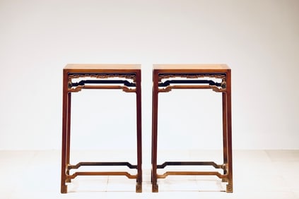 Pair of Huanghuali Wood Carved Dragon Pattern Table