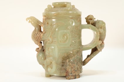 Jade Carved Dragon and Phoenix Cup