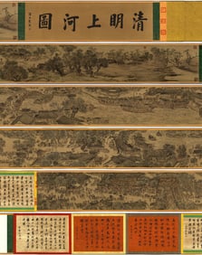 Chinese Drawing Landscape and Character Story Hand Scroll,Zhang Zeduan Mark