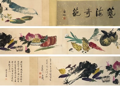 Wang Xuetao mark, Chinese Fruit and Vegetable Painting, Ink and Color on Paper, Handscroll