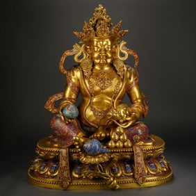 Gilt Bronze Bronze Cloisonne Carved Yellow Jambala Figure