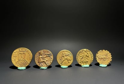 Group of Five Gilt Silver Coin
