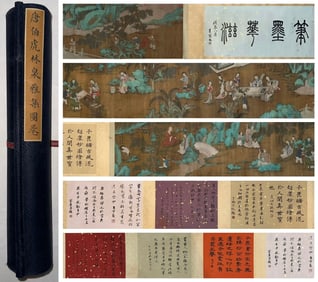 Chinese Drawing Landscape and Character Story Hand Scroll,Tang Yin Mark