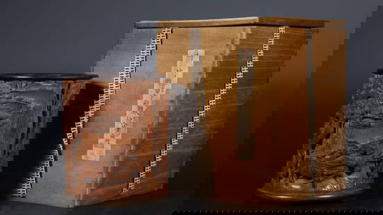 Bamboo Carved Character Story and Pine Tree Pattern Brush Pot: Bamboo Carved Character Story and Pine Tree Pattern Brush Pot (13.1 x 15.5cm)