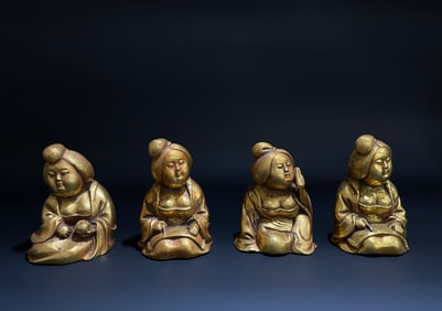 Group of Four Gilt Bronze Carved Beauty Shape Figure