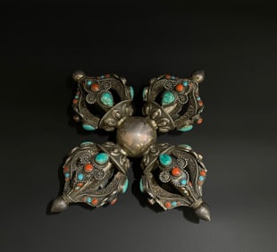 Silver Inlaid Gem Stone Vajra Figure