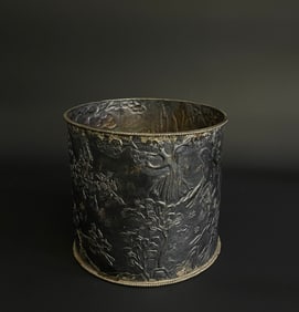 Silver Carved Character Story and Landscape Pattern Brush Pot