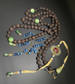 Agarwood Carved Shou Pattern Ceremonial Necklace