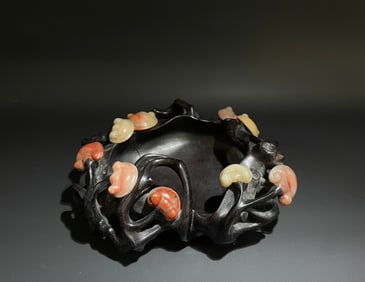 Red Sandalwood Inlaid Shoushan Carved Reishi Mushroom Shape Washer
