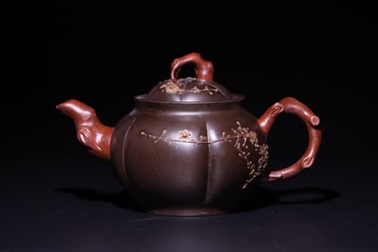 Purple Clay Carved Plum Blossom Pattern Teapot