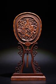 Boxwood Carved Character Story Pattern Fan