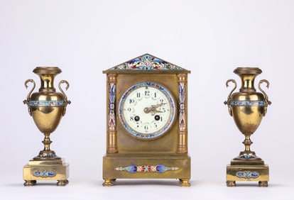 A French Gilt-Bronze and Enamel Mantel Clock