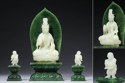 A Group Of Jade Buddhist Child Figures