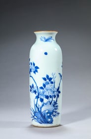 A Blue and White 'Flower-and-Bird' Cylindrical Vase