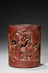 A Bamboo 'Scholar-Under-Pine' Brushpot