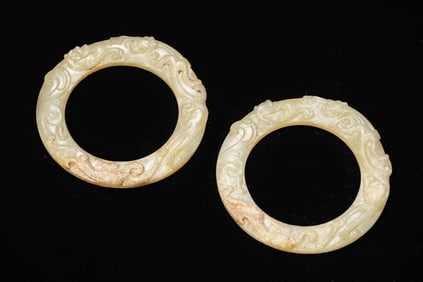 A Pair Of Jade Rings with Chilong Decoration