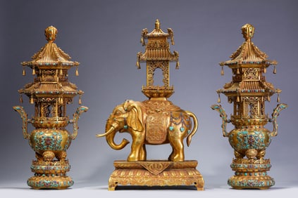 A Group Of Gilt-Bronze 'Elephant' Censers