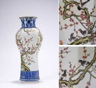 A Blue and White with Famille-Rose 'Magpie-on-Plum' Vase