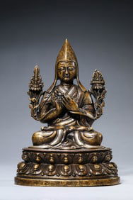A Silver-Inlaid Alloy Copper Figure of Tsongkhapa