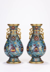A Pair Of Cloisonné Enamel 'Interlocking Lotus' Vases