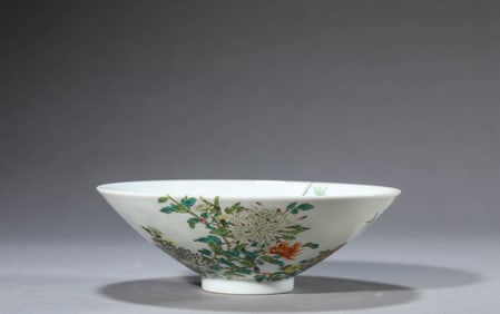 A Famille-Rose 'Flowering Branch' Conical Bowl